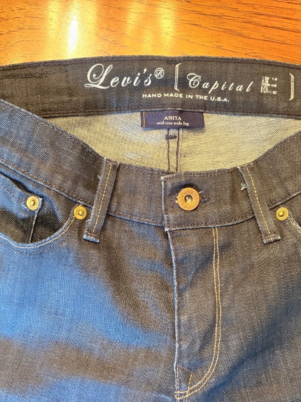 RARE Levi’s Capital E Anita Wide Leg Jeans 28 Mid Rise Dark Indigo USA Made